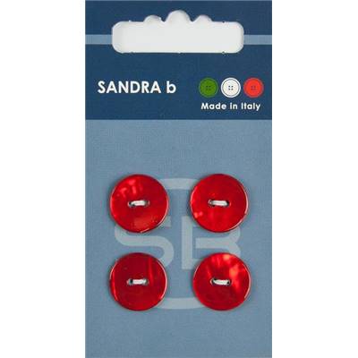Carte 4 boutons Nacre 2 trous vernis brillant - 15 mm - Rouge