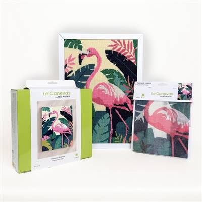 CANEVAS IMPRIME BLANC - DESSIN 30 X 40 CM - FLAMAND TROPICAL