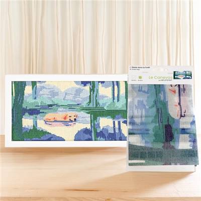 CANEVAS IMPRIME BLANC - DESSIN 40 X 20 CM - SIESTE DANS LA FORET