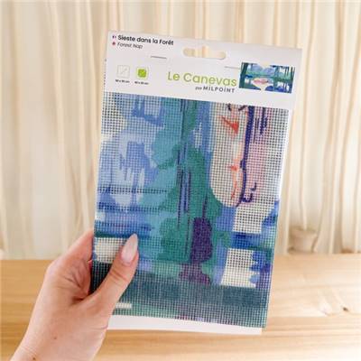 CANEVAS IMPRIME BLANC - DESSIN 40 X 20 CM - SIESTE DANS LA FORET