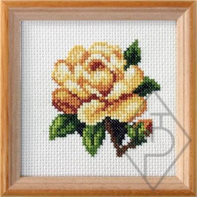 KIT PT DE CROIX IMPRIMEE 11 X 11 CM - LA ROSE JAUNE