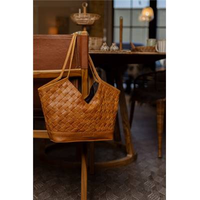 SAC À MAIN SHOPPER ENTRECROISÉ EN CUIR MUUD - DOSY - WHISKY