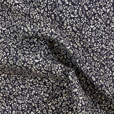 VOILE IMPRIME COTON BIO - 150 CM - OISEAUX ET FEUILLES MARINE