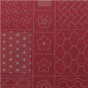 TISSU TSUMUGI A2003 ROUGE IMPRIME -PANNEAU 61X108 CM -MINI 9 PANNEAUX