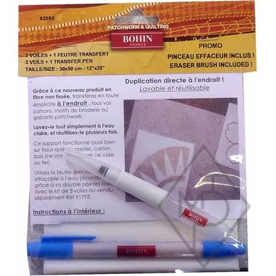 KIT 3 VOILES POUR TRANSFERT 30 X 50 CM + FEUTRE+PINCEAU EFFACEUR 