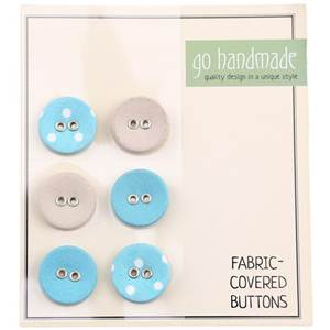 CARTE 6 BOUTONS RECOUVERTS DE TISSUS ASSORTIS - 18 MM - BLEU