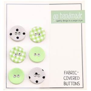 CARTE 6 BOUTONS RECOUVERTS DE TISSUS ASSORTIS - 18 MM - VERT