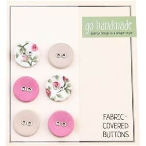 CARTE 6 BOUTONS RECOUVERTS DE TISSUS ASSORTIS - 18 MM - ROSE ET BLANC