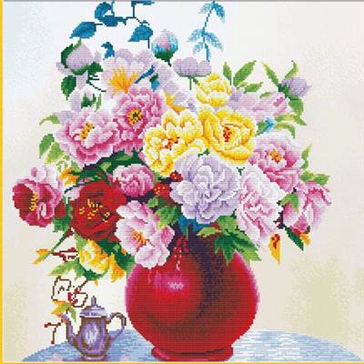 NO COUNT CROSS STITCH - LE VASE AUX ROSES TREMIERES