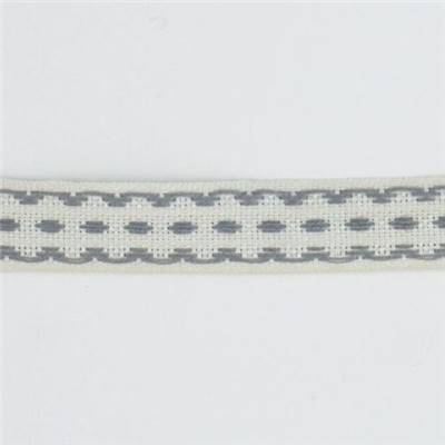 GALON VAGUES ET POINTS COTON 14 MM ECRU - GRIS PALE - LA BOBINE DE 10