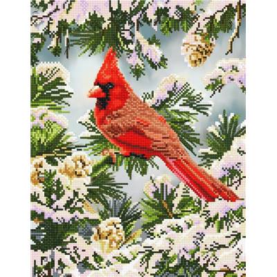 KIT BRODERIE DIAMANT - LE CARDINAL DANS LA NEIGE