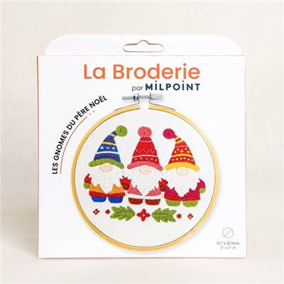 KIT BRODERIE AVEC TAMBOUR 15 CM - LES GNOMES DU PERE NOEL