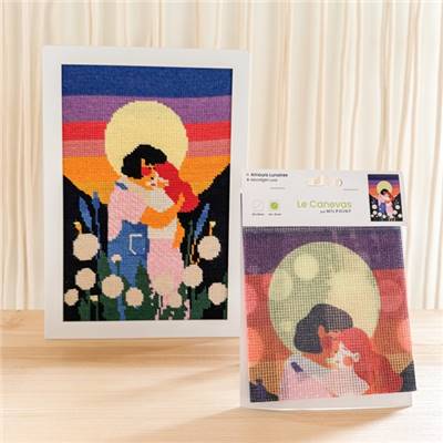 CANEVAS IMPRIME BLANC - DESSIN 20 X 30 CM - AMOURS LUNAIRES