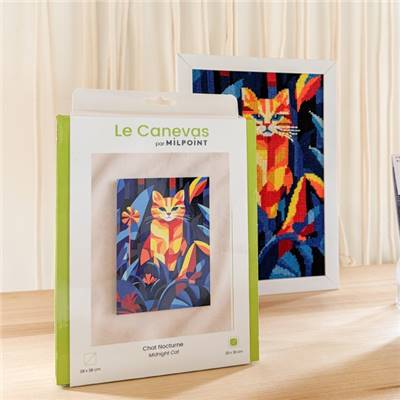 KIT CANEVAS COMPLET - DESSIN 20 X 30 CM - CHAT NOCTURNE