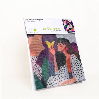 CANEVAS IMPRIME BLANC - DESSIN 40 X 50 CM - LA FEMME AU PAPILLON