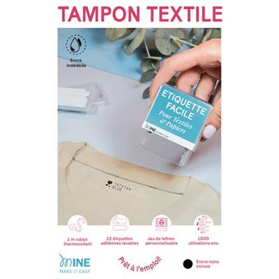 TAMPON TEXTILE MINE STAMP - 1M RUBAN + 20 ETIQUETTES + JEU LETTRES 