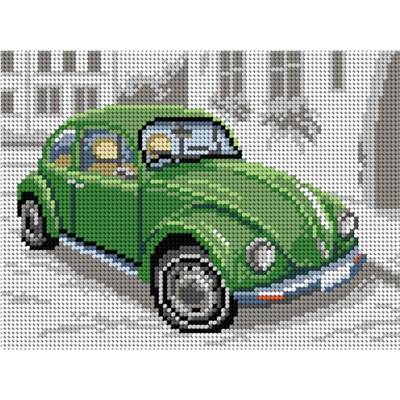 CANEVAS BLANC - LA COCCINELLE DE VOLKSWAGEN - 18 X 24 CM