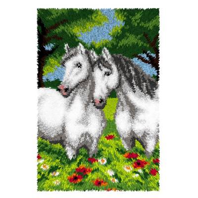 KIT TAPIS POINT NOUE 50 X 75 CM - DUO DE CHEVAUX BLANCS