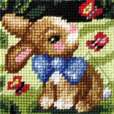 KIT DEMI-POINT ENFANT 16,5 X 16,5 CM - PETIT LAPIN AU NŒUD PAPILLON