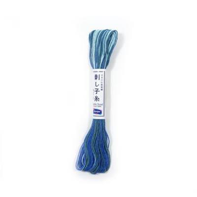 FIL SASHIKO MULTICOLORE - COL 72 - BLEU - LOT DE 6 ECH. DE 20 M