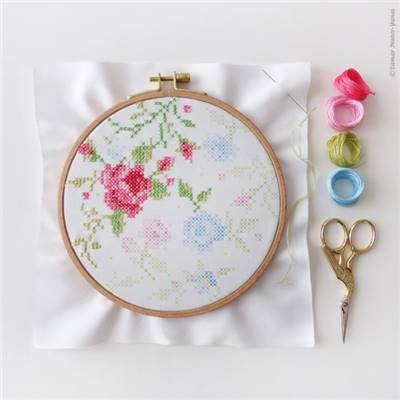 BLUE & PINK ROSES - KIT BRODERIE 21X21CM - TAMBOUR NON INCLUS
