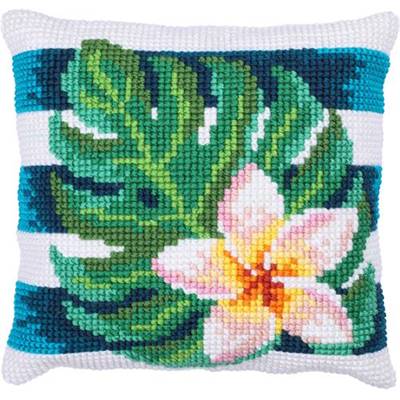 COUSSIN POINT DE CROIX LADYBIRD - FLEUR FRANGIPANIER - 40 X 40 CM