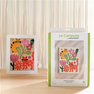 KIT CANEVAS COMPLET - DESSIN 15 X 20 CM - CHATS CHAMPETRES