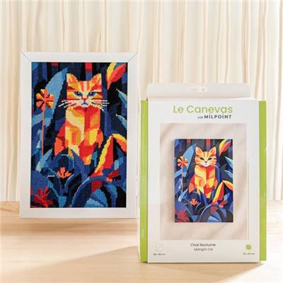 KIT CANEVAS COMPLET - DESSIN 20 X 30 CM - CHAT NOCTURNE