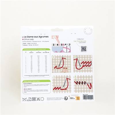 CANEVAS IMPRIME BLANC - DESSIN 30 X 30 CM - LA DAME AUX AGRUMES