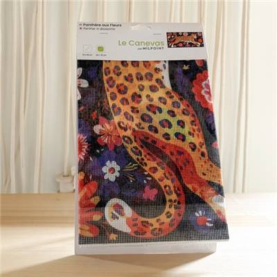 CANEVAS IMPRIME BLANC - DESSIN 30 X 60 CM - PANTHERE AUX FLEURS