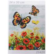 CANEVAS ANTIQUE 24 X 30 CM - LES PAPILLONS AU CHAMP DE COQUELICOTS