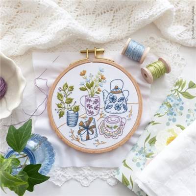 TEA PARTY - KIT BRODERIE 16X16CM - TAMBOUR NON INCLUS - TAMAR NY