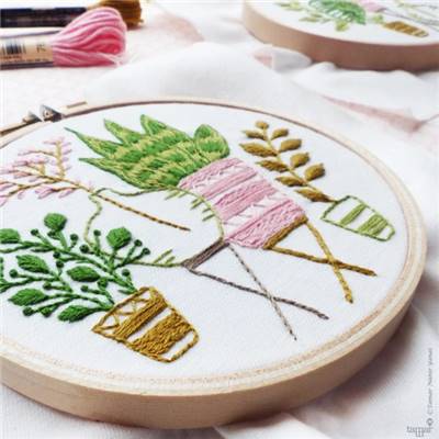 PINK & GREEN HOUSEPLANTS - KIT BRODERIE 16X16CM - TAMBOUR NON INCLUS