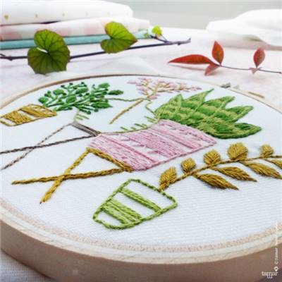 PINK & GREEN HOUSEPLANTS - KIT BRODERIE 16X16CM - TAMBOUR NON INCLUS