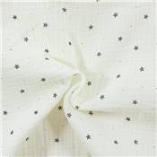 DOUBLE GAZE IMPRIMEE COTON BIO  - 135 CM - ETOILES CHARBON