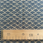 COUPON TISSU 45X55 JAP VAGUES INDIGO FOND ECRU