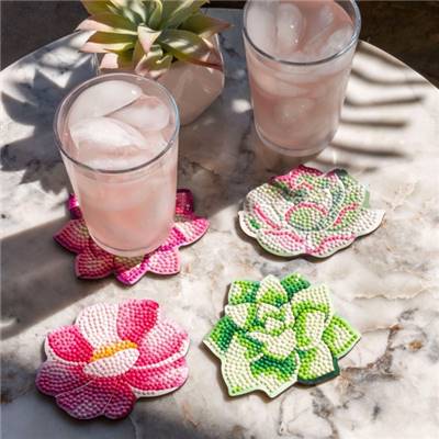 KIT BRODERIE DIAMANT 4 SOUS-VERRES - SUCCULENTS