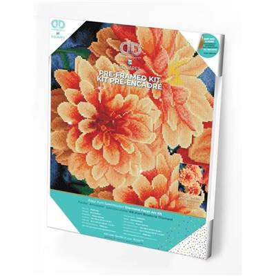 KIT BRODERIE DIAMANT SQUARES - PEACH DAHLIAS - PRE-ENCADRE