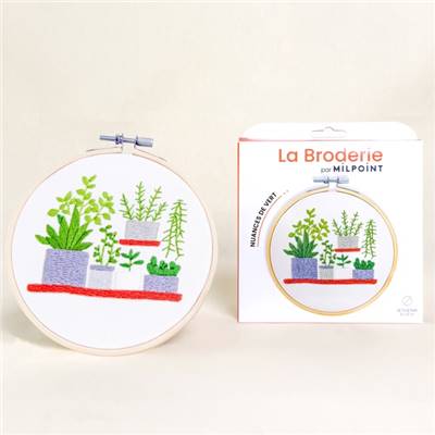 KIT BRODERIE AVEC TAMBOUR 15 CM - NUANCES DE VERT