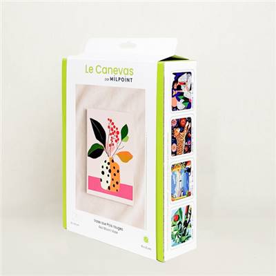 KIT CANEVAS COMPLET - DESSIN 15 X 20 CM - VASE AUX POIS ROUGES
