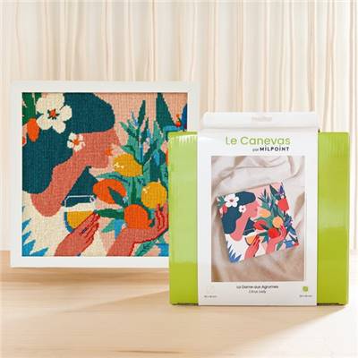 KIT CANEVAS COMPLET - DESSIN 30 X 30 CM - LA DAME AUX AGRUMES