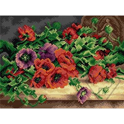 CANEVAS ANTIQUE 30 X 40 CM - COQUELICOTS SUR LA TABLE