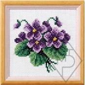 KIT PT DE CROIX IMPRIMEE 11 X 11 CM - BOUQUET DE VIOLETTE