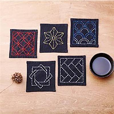 KIT OLYMPUS SASHIKO 3 LOTS DE 5 CARRES TSUMUGI A BRODER - NOIR