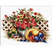 NO COUNT CROSS STITCH - LE CHAPEAU DE PAILLE ET LE BOUQUET DE ROSES