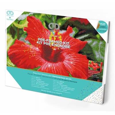 KIT BRODERIE DIAMANT SQUARES - HIBISCUS EN FLEUR - PRE-ENCADRE