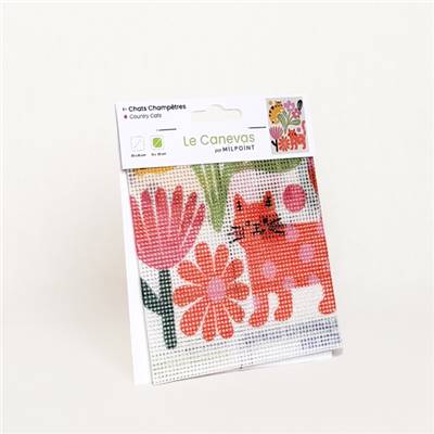 CANEVAS IMPRIME BLANC - DESSIN 15 X 20 CM - CHATS CHAMPETRES