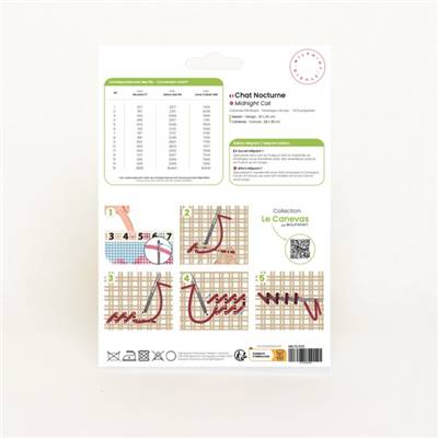 CANEVAS IMPRIME BLANC - DESSIN 20 X 30 CM - CHAT NOCTURNE