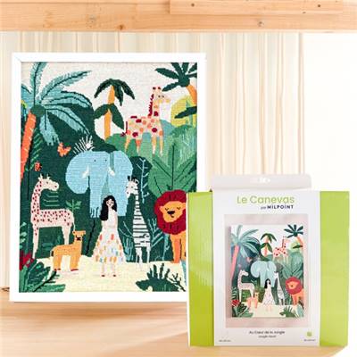 KIT CANEVAS COMPLET - DESSIN 40 X 50 CM - AU COEUR DE LA JUNGLE