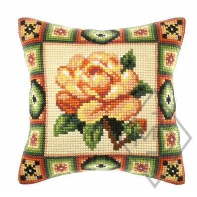 COUSSIN PT DE CROIX EN KIT 40 X 40 CM - ROSE BEIGE